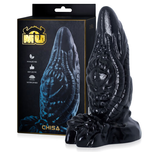 Čierne hrubé dragon dildo s drážkami 19 cm s prísavkou - 74597725