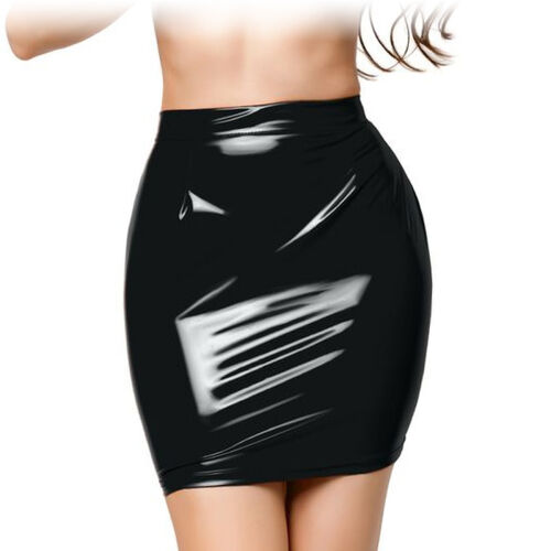 Šnurovacia čierna suknička + tangá Glossy Wetlook Leanne - 76600590