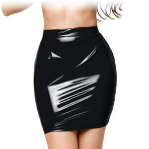 Šnurovaná čierna suknička + tangá Glossy Wetlook Leanne - 76600590