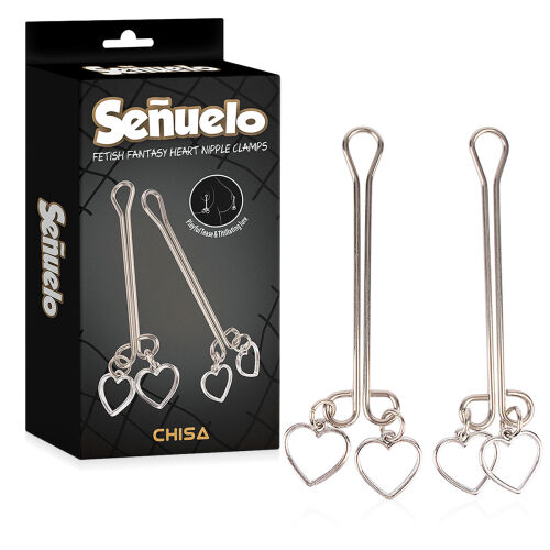 Sada oceľových svoriek na bradavky s BDSM srdiečkami - 76740812