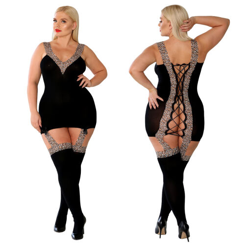 Zmyselné čierne bodystocking s odhaleným chrbtom - 72948239