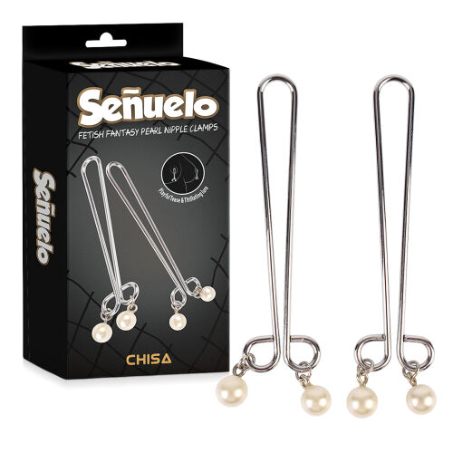 Sada oceľových svoriek na bradavky s perlami BDSM - 73380197