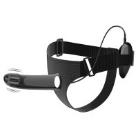 Čierny pripínací strap-on pás s vibrátorom 16 cm + ovládač - 70043295 - 7