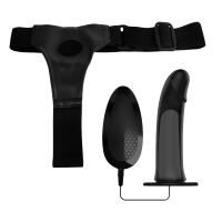 Čierny pripínací strap-on pás s vibrátorom 16 cm + ovládač - 70043295 - 6