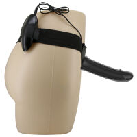 Čierny pripínací strap-on pás s vibrátorom 16 cm + ovládač - 70043295 - 4