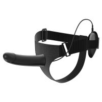 Čierny pripínací strap-on pás s vibrátorom 16 cm + ovládač - 70043295 - 3