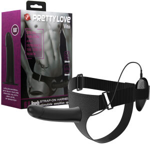 Čierny pripínací strap-on pás s vibrátorom 16 cm + ovládač - 70043295