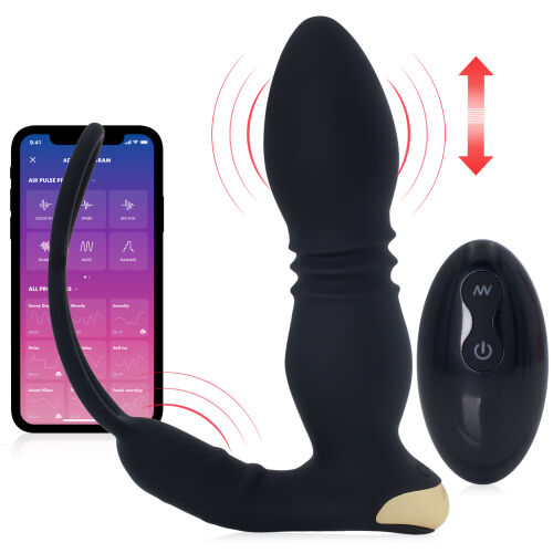Posuvný masér prostaty s krúžkami na penis a semenníky ovládaný pilotom + aplikácia - 73238682