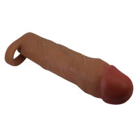 Hnedý realistický návlek na zväčšenie penisu + 5 cm - 78925159 - 2