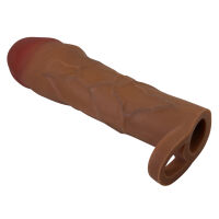 Hnedý realistický návlek na zväčšenie penisu + 5 cm - 78925159 - 4