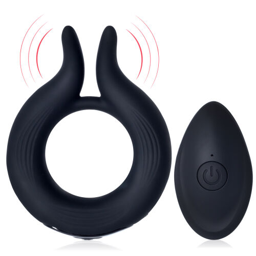 Čierny vibrujúci erekčný krúžok s výstupkami 12 programov + diaľkový ovládač - 75303507