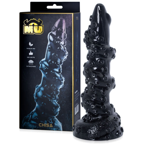 Čierne špirálové dračie dildo chápadlo s výstupkami 23,5 cm - 73131347