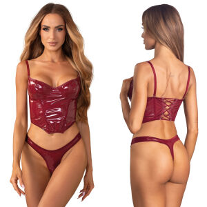 Obsessive Redya bordový set spodnej bielizne korzet + tangá - 74948775