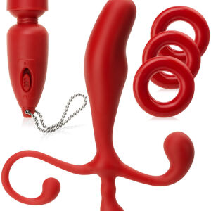 MASAŽÉR PROSTATY - VIBRUJÍCÍ MASTURBÁTOR - PŘÍVĚŠEK + 3 KROUŽKY NA PENIS  - 74736755