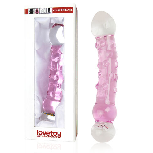 Ružové sklenené dildo s výstupkami a zdobením 16 cm - 71092191