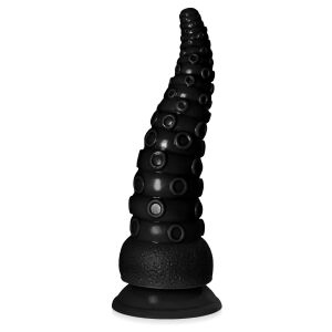Pružné textúrované čierne dildo 21 cm v tvare chápadla - 72773374
