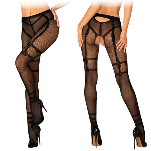 Obsessive sieťované pančuchy s potlačou + otvorený rozkrok - 75331482