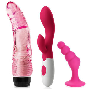 Súprava Pre Ženy: Silikónový Vibrátor, Vibračné Dildo, Análny Plug - 74242515